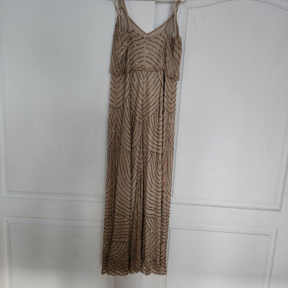 Adrianna Papell Beaded Mesh (Champagne Gold) Floor Length Gown, Size 12 - Picture 3 of 7